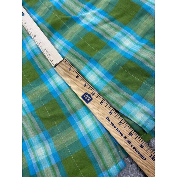 Vtg Fruit of the Loom Robe Men Medium Green Madras Plaid Permanent Press 80s 90s - Picture 7 of 9